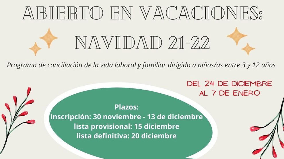 Cartel de 'Abierto en Vacaciones- Navidad 2021'