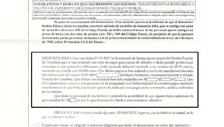 Detalle de la denuncia presentada por RASM en el Puesto de la Guardia Civil de Laredo, publicada por el digital &#39;Tuin&#39;