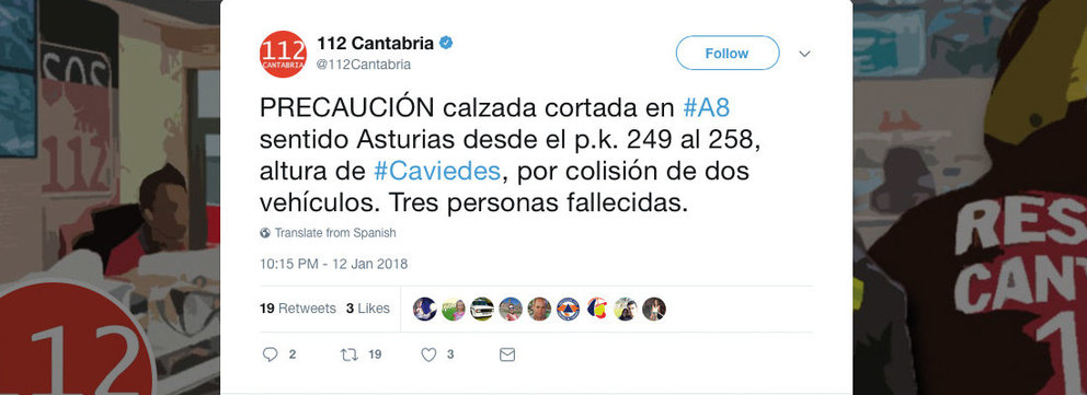 El 112 Cantabria ha anunciado el corte de las carreteras en sus redes sociales