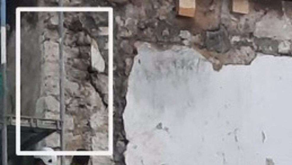 Restos hallados de la posible torre medieval en el antiguo Hospital Militar de Santoña