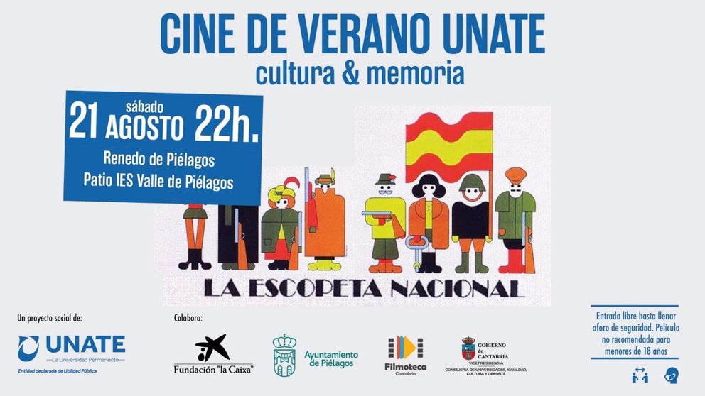 Cartel de la proyección de 'La escopeta nacional', dentro del ciclo de cine al aire libre 'Cultura & Memoria' de UNATE