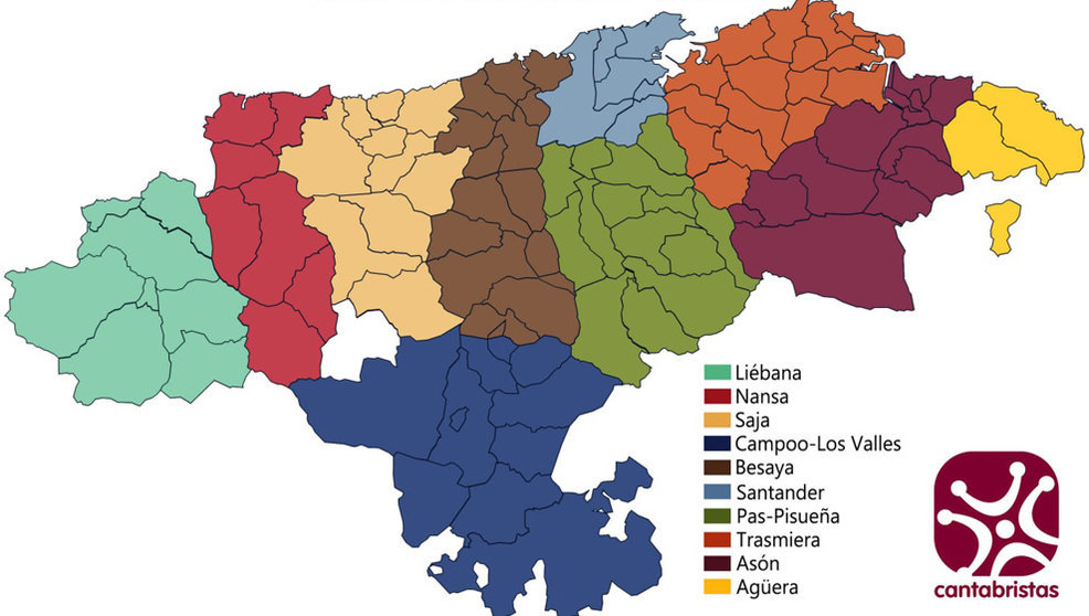 Mapa de la delimitación comarcal propuesta por Cantabristas