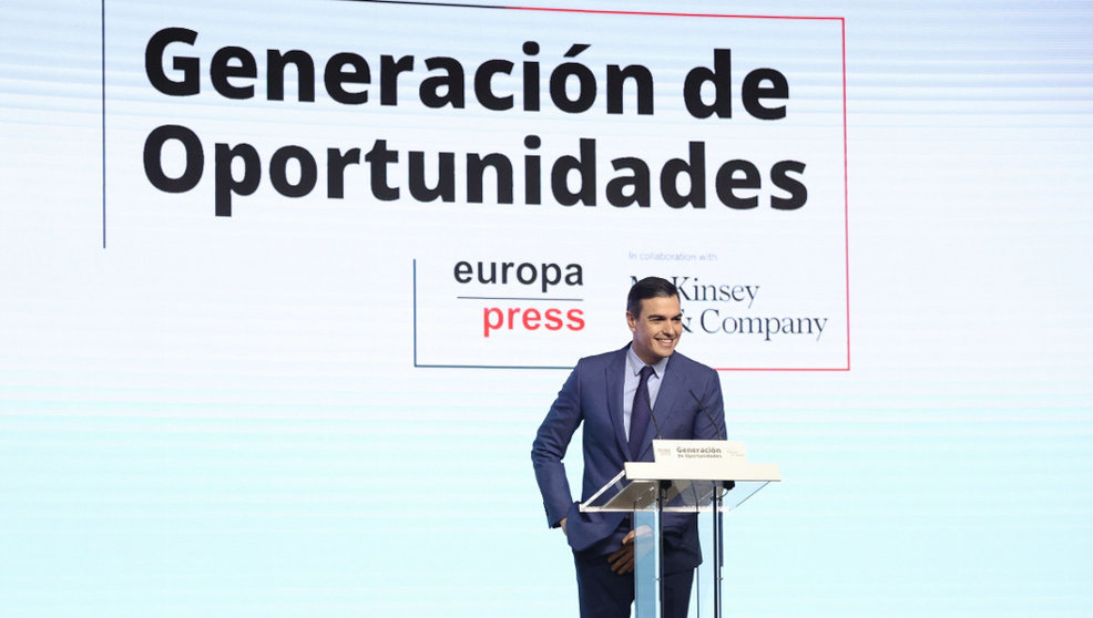 El presidente del Gobierno, Pedro Sánchez; interviene en el encuentro del foro 'Generación de Oportunidades'