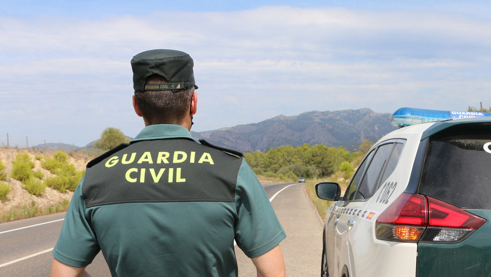 Un agente de la Guardia Civil junto a un vehículo en una carretera