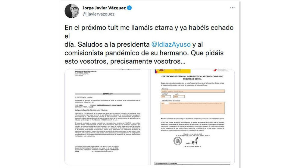 El zasca de Jorge Javier Vázquez al PP de Madrid