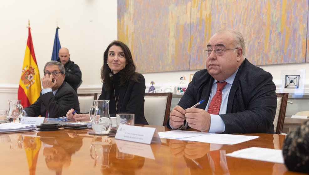 El presidente del Consejo General del Poder Judicial (CGPJ), Rafael Mozo, la ministra de Justicia, Pilar Llop, y el secretario de Estado de Justicia, Tontxu Rodríguez
