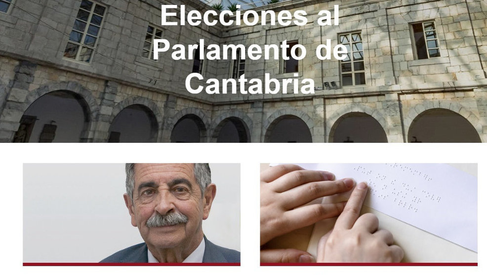 Imagen de la web sobre las elecciones al Parlamento de Cantabria con la imagen de Revilla que la Junta Electoral de Cantabria ha ordenado retirar, y que ya ha sido modificada