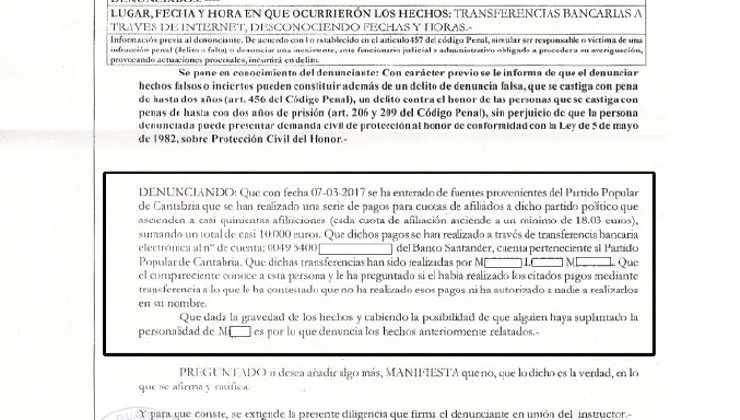 Detalle de la denuncia presentada por RASM en el Puesto de la Guardia Civil de Laredo, publicada por el digital 'Tuin'