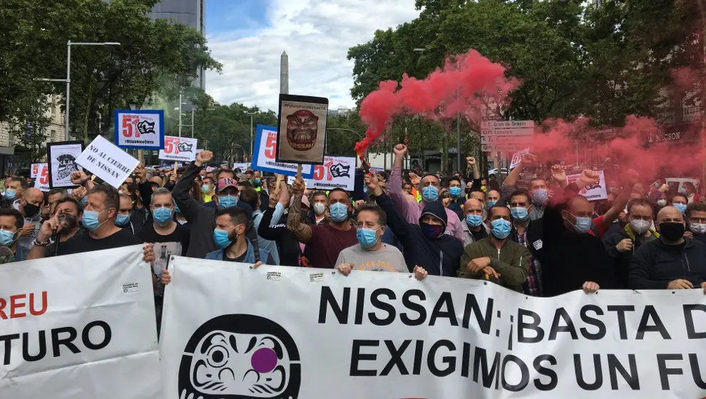 Concentraci&oacute;n de trabajadores de Nissan en el centro de Barcelona, el 18 de junio de 2020.