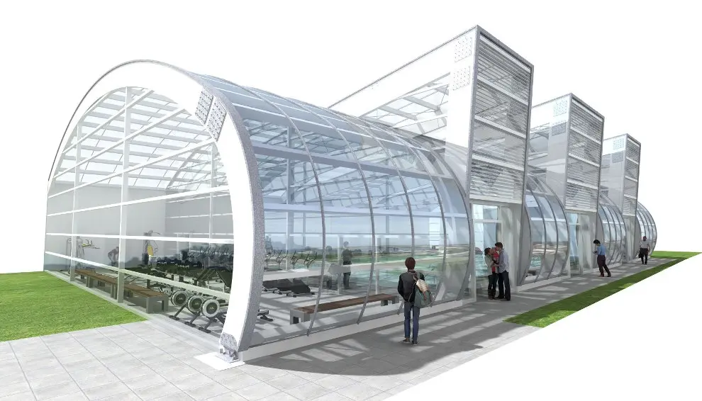 Infograf&iacute;a cubierta piscina y gimnasio Renedo