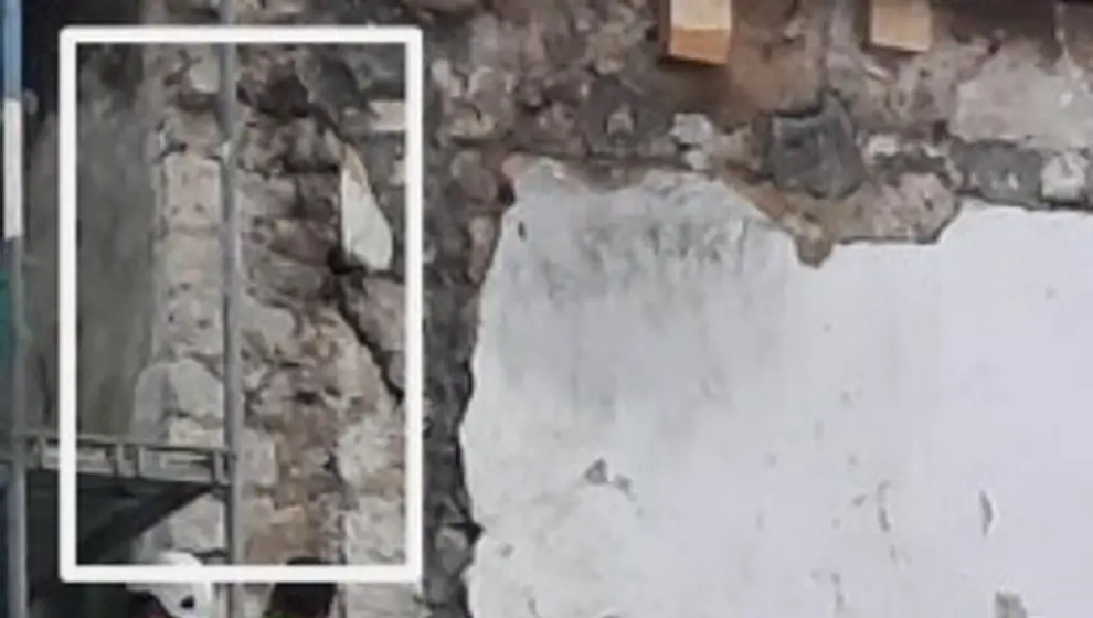 Restos hallados de la posible torre medieval en el antiguo Hospital Militar de Santoña