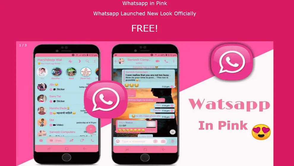 Anuncio que incita a la víctima a descargar la falsa versión rosa de Whatsapp | Imagen Rajshekhar Rajaharia