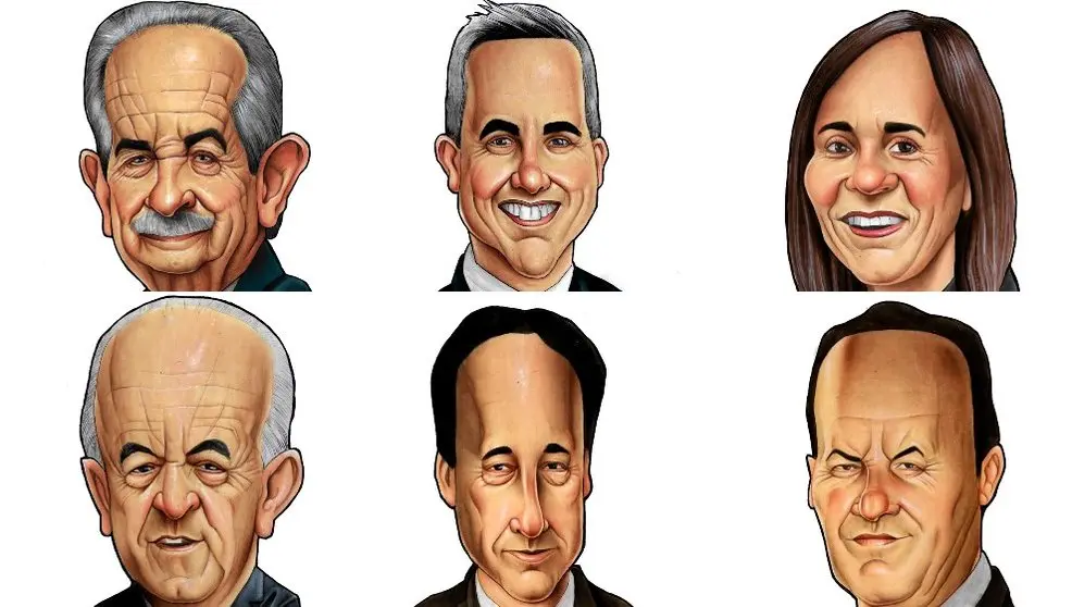 Caricaturas de Miguel Ángel Revilla, Pablo Zuloaga, Paula Fernández, Javier López Marcano, José Luis Gochicoa y Guillermo Blanco | Autor- Ledesma