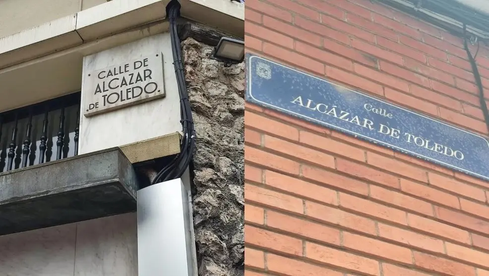 Placas de la calle Alc&aacute;zar de Toledo que todav&iacute;a pueden verse a pesar de haber cambiado de nombre