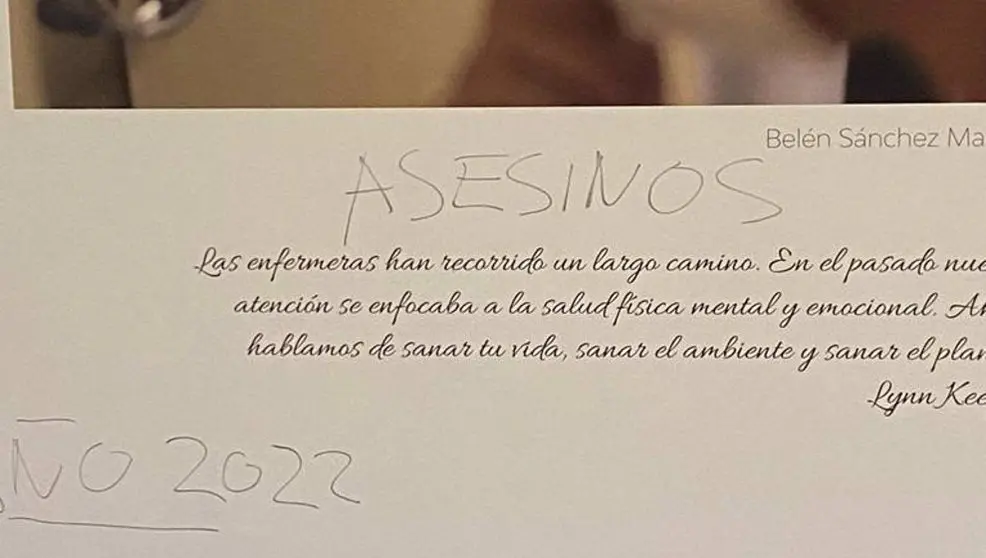 Algunas de las pintadas en la exposición de las enfermeras durante la pandemia