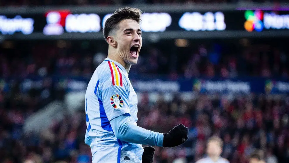 Gavi celebra su tanto ante Noruega