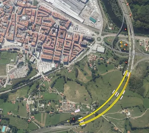Vista a&eacute;rea del t&uacute;nel de Torrelavega en sentido Oviedo/Santander