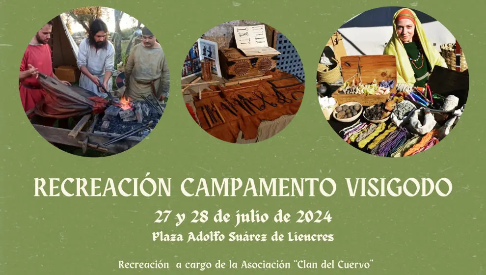 Detalle del cartel de la recreaci&oacute;n del campamento visigodo en Liencres