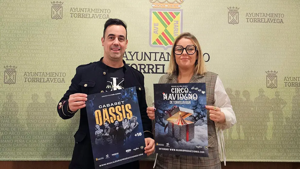 La concejala Cristina Garc&iacute;a Vi&ntilde;as y Ra&uacute;l Alegr&iacute;a presentan el Circo de la Navidad y el Cabaret