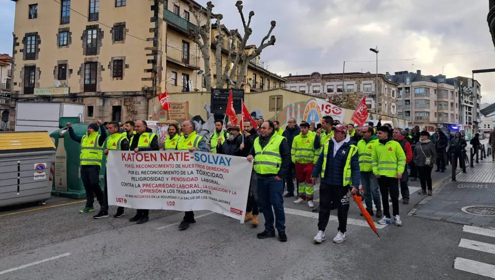 Manifestaci&oacute;n de la plantilla de Katoen Natie el pasado 23 de diciembre en Torrelavega