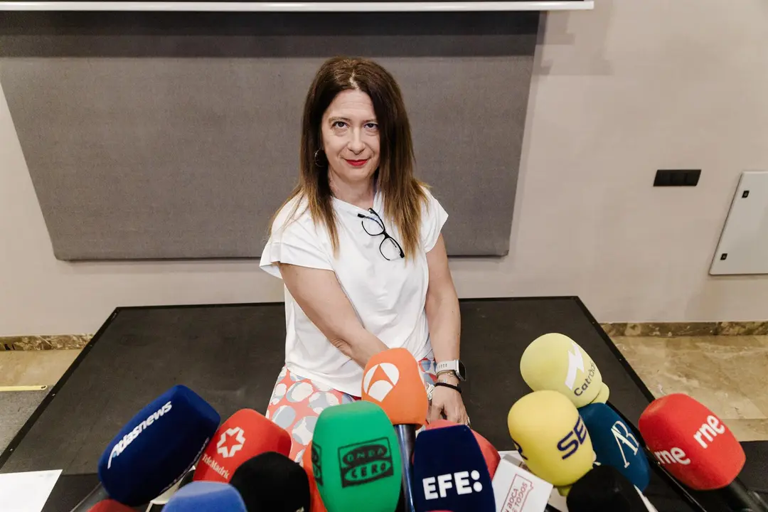La exmilitante socialista Leire Díez durante una rueda de prensa, en el Hotel Novotel