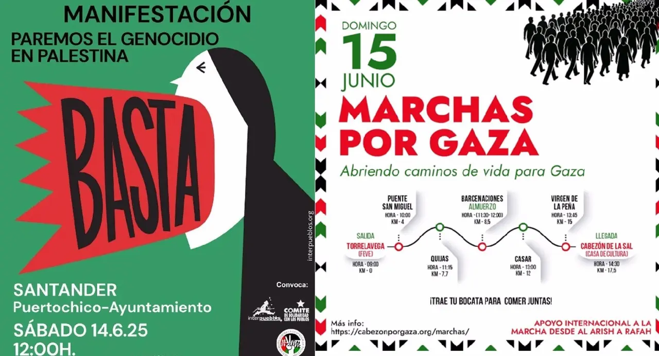 Carteles de la manifestación y de la marcha contra el %22genocidio%22 del pueblo palestino