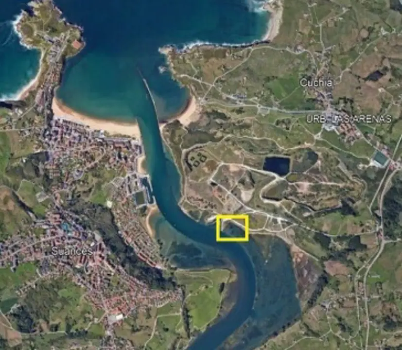 Ubicación del viviero de plantas de marisma proyectado por el IHCantabria en el estuario de la Ría de San Martín en Miengo