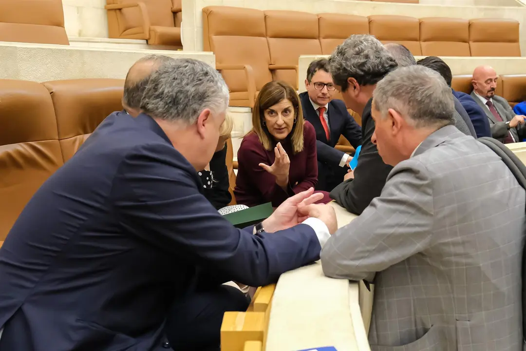 La presidenta, María José Sáenz de Buruaga, junto a los consejeros y diputados del PP en el Parlamento