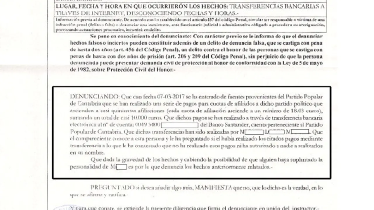 Detalle de la denuncia presentada por RASM en el Puesto de la Guardia Civil de Laredo, publicada por el digital 'Tuin'