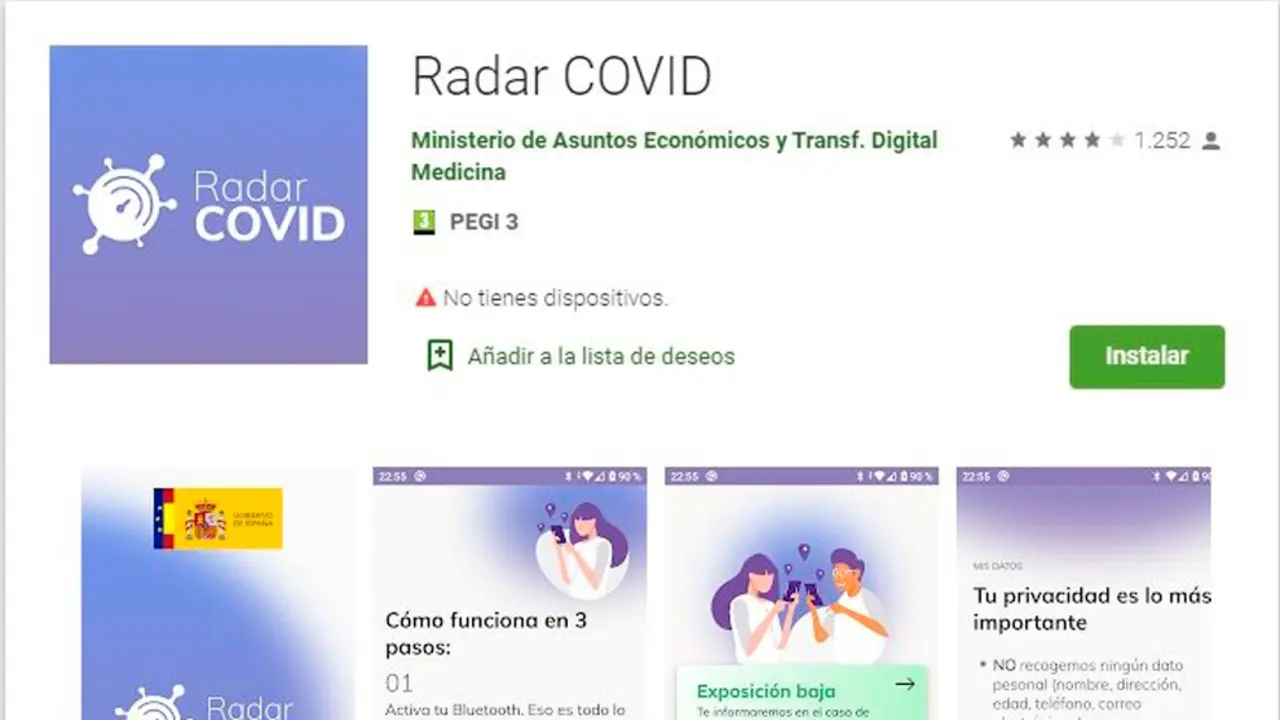 Pantallazo app Radar Covid