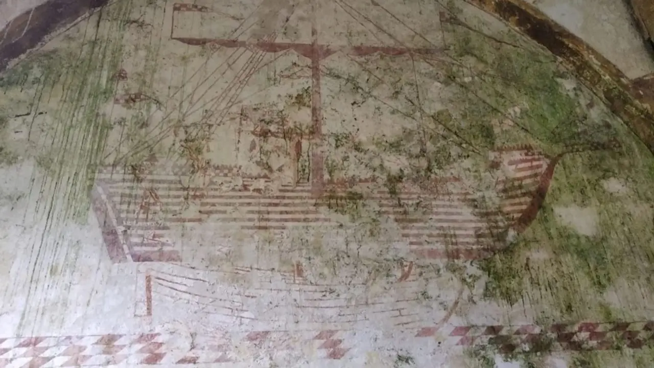 Estado en el que se encuentra una de las pinturas murales de Lazareto de Abaño