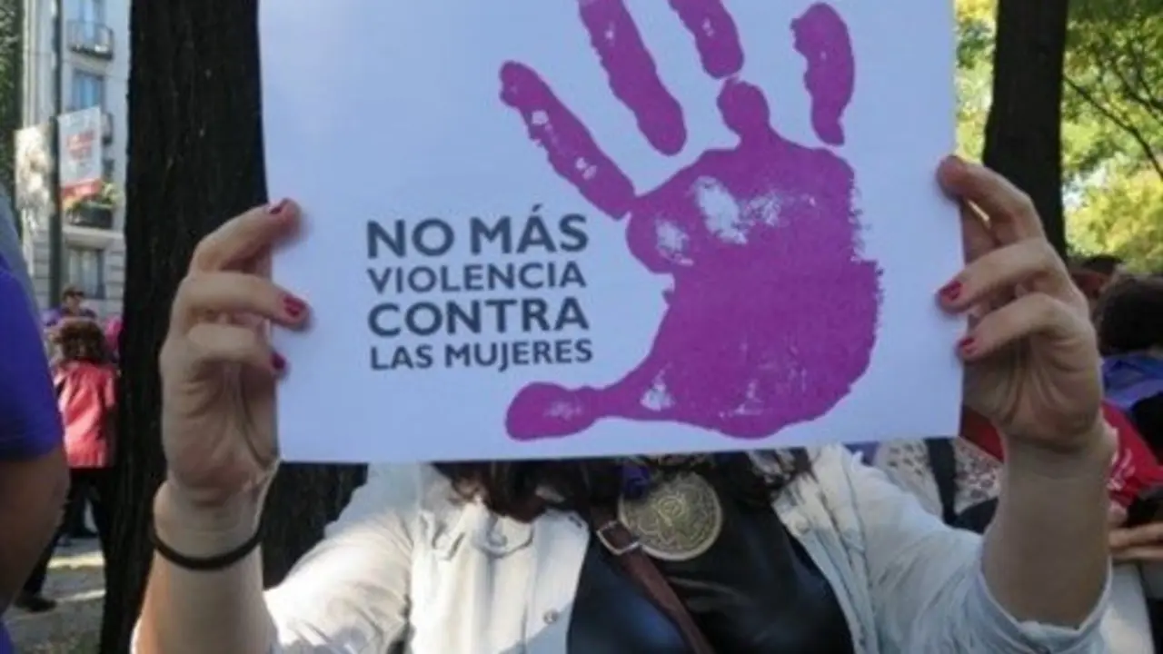 Cartel contra la violencia de género durante una manifestación