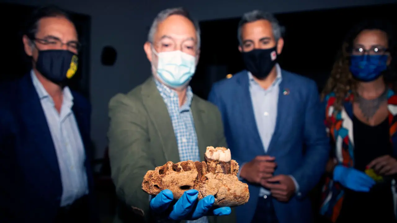 El vicepresidente y consejero de Universidades, Igualdad, Cultura y Deporte, Pablo Zuloaga, presenta, en rueda de prensa, los nuevos descubrimientos de la cueva de La Garma