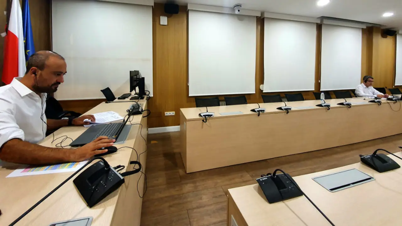 Javier López Estrada y Pedro Pérez Noriega durante el Pleno telemático