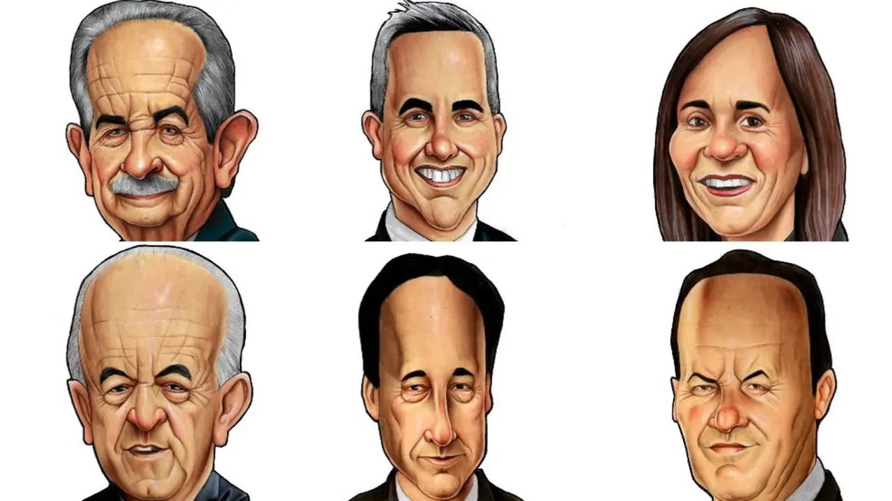 Caricaturas de Miguel Ángel Revilla, Pablo Zuloaga, Paula Fernández, Javier López Marcano, José Luis Gochicoa y Guillermo Blanco | Autor- Ledesma
