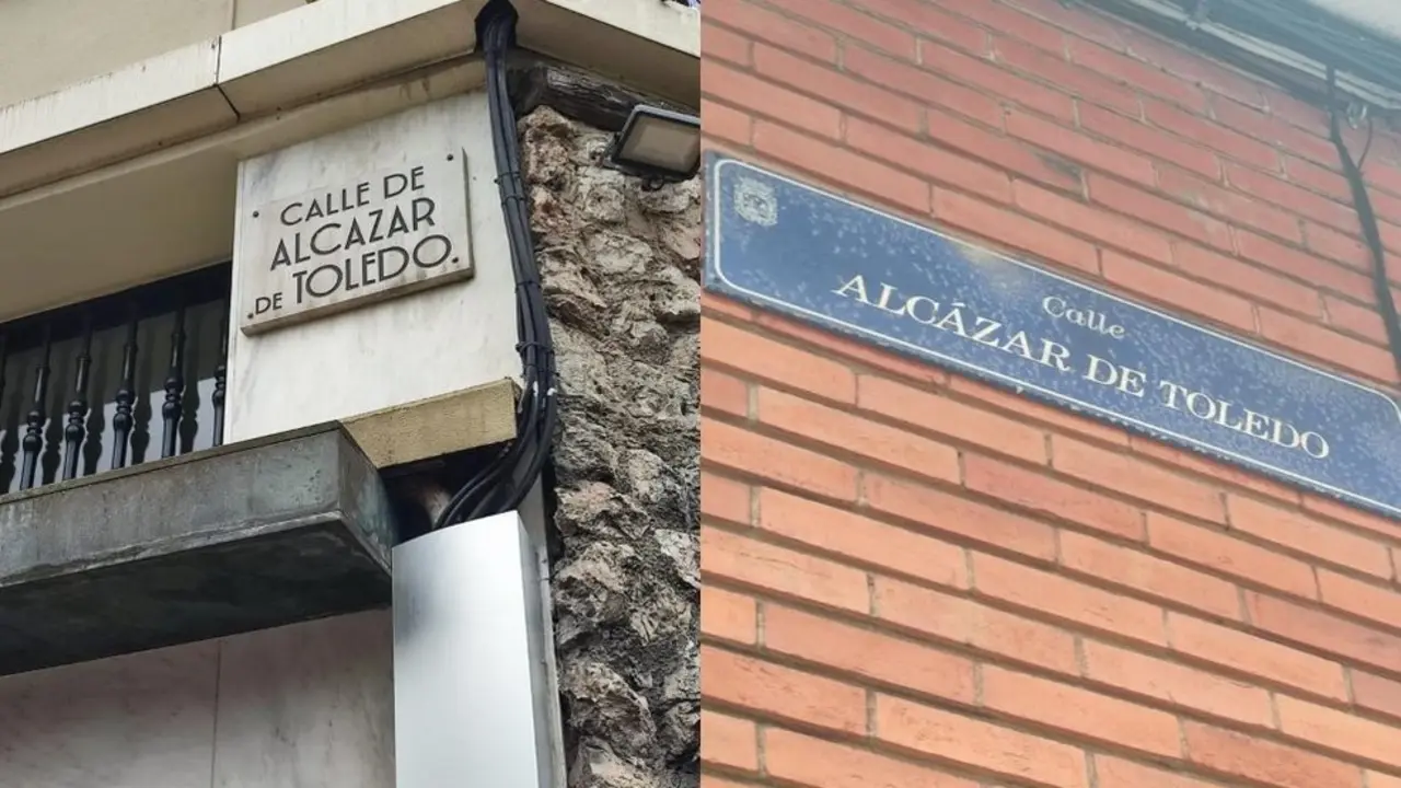 Placas de la calle Alc&aacute;zar de Toledo que todav&iacute;a pueden verse a pesar de haber cambiado de nombre