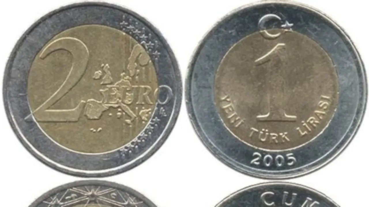Moneda de dos euros y lira turca