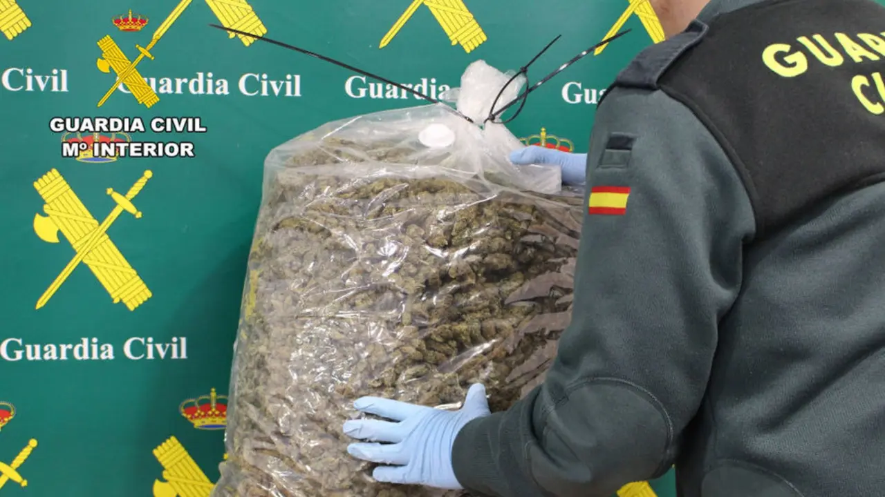 Bolsa con los 10 kilos de cogollos de marihuana intervenidos en la operación