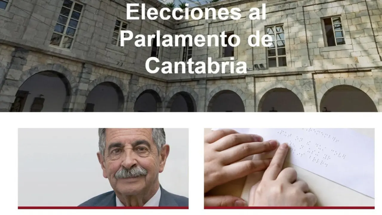 Imagen de la web sobre las elecciones al Parlamento de Cantabria con la imagen de Revilla que la Junta Electoral de Cantabria ha ordenado retirar, y que ya ha sido modificada