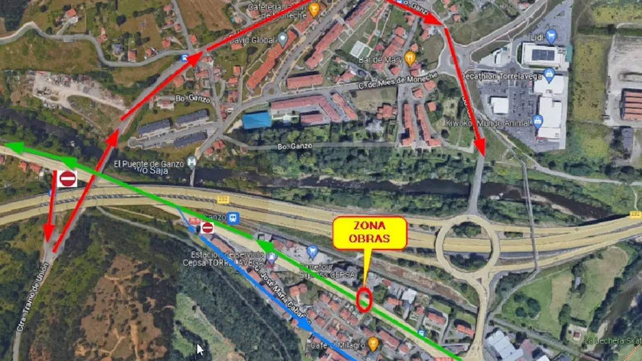 Mapa de desvío del tráfico por obras en la Avenida de Oviedo