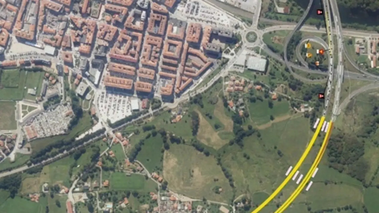 Vista a&eacute;rea del t&uacute;nel de Torrelavega en sentido Oviedo/Santander
