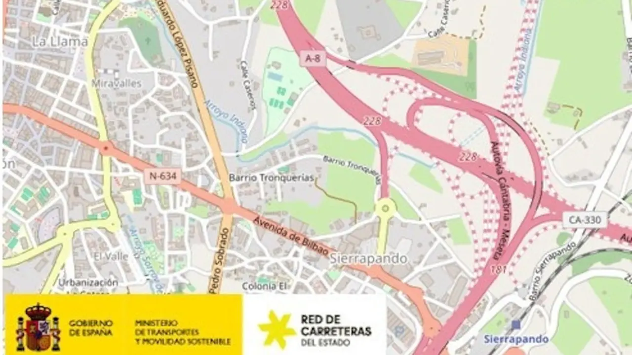 Parte del mapa de las autov&iacute;as A-67 y A-8 a su paso por Torrelavega
