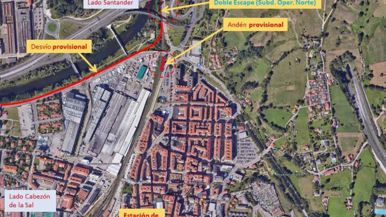 Adif proyecta un and&eacute;n para el servicio ferroviario durante las obras del soterramiento de Torrelavega