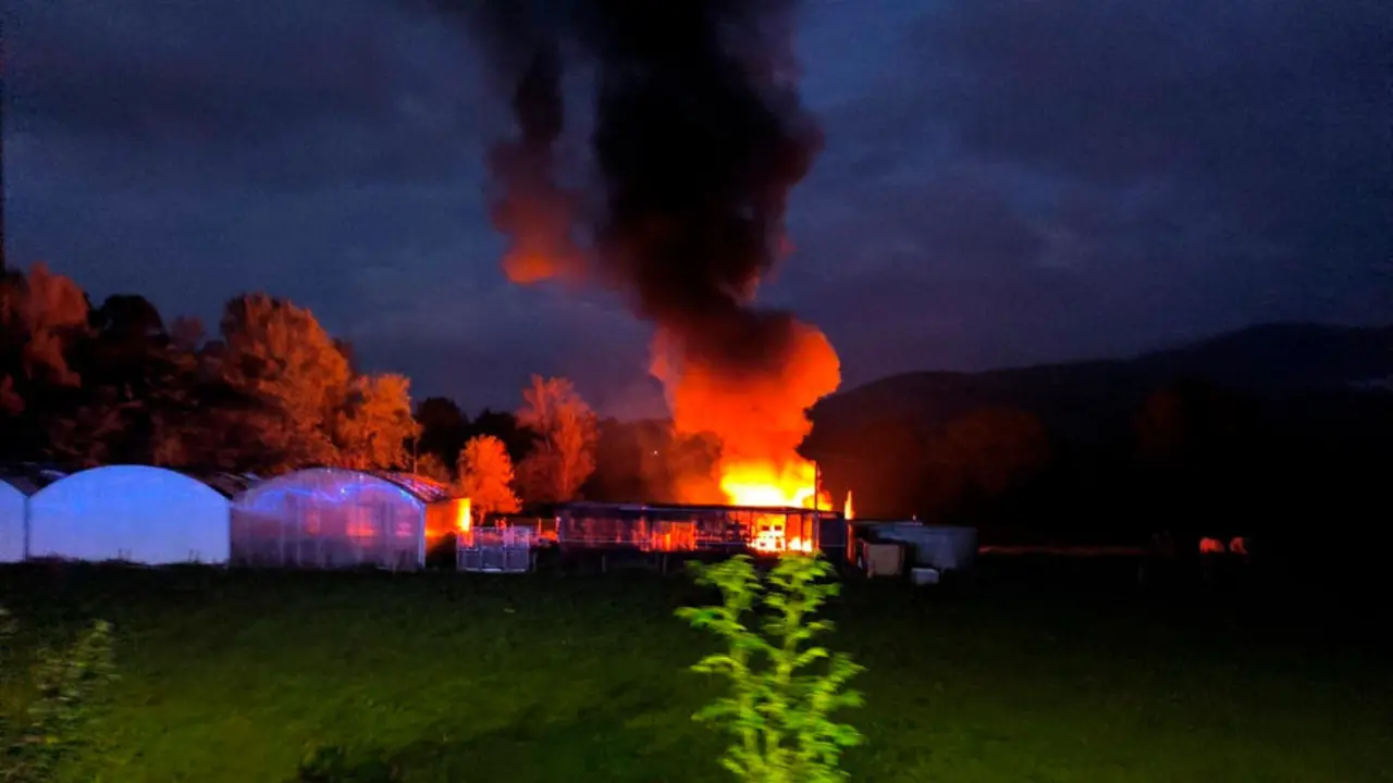 El fuego gener&oacute; una gran columna de humo negro