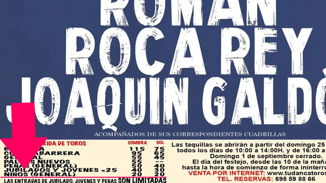 Cartel donde aparece el precio de la entrada