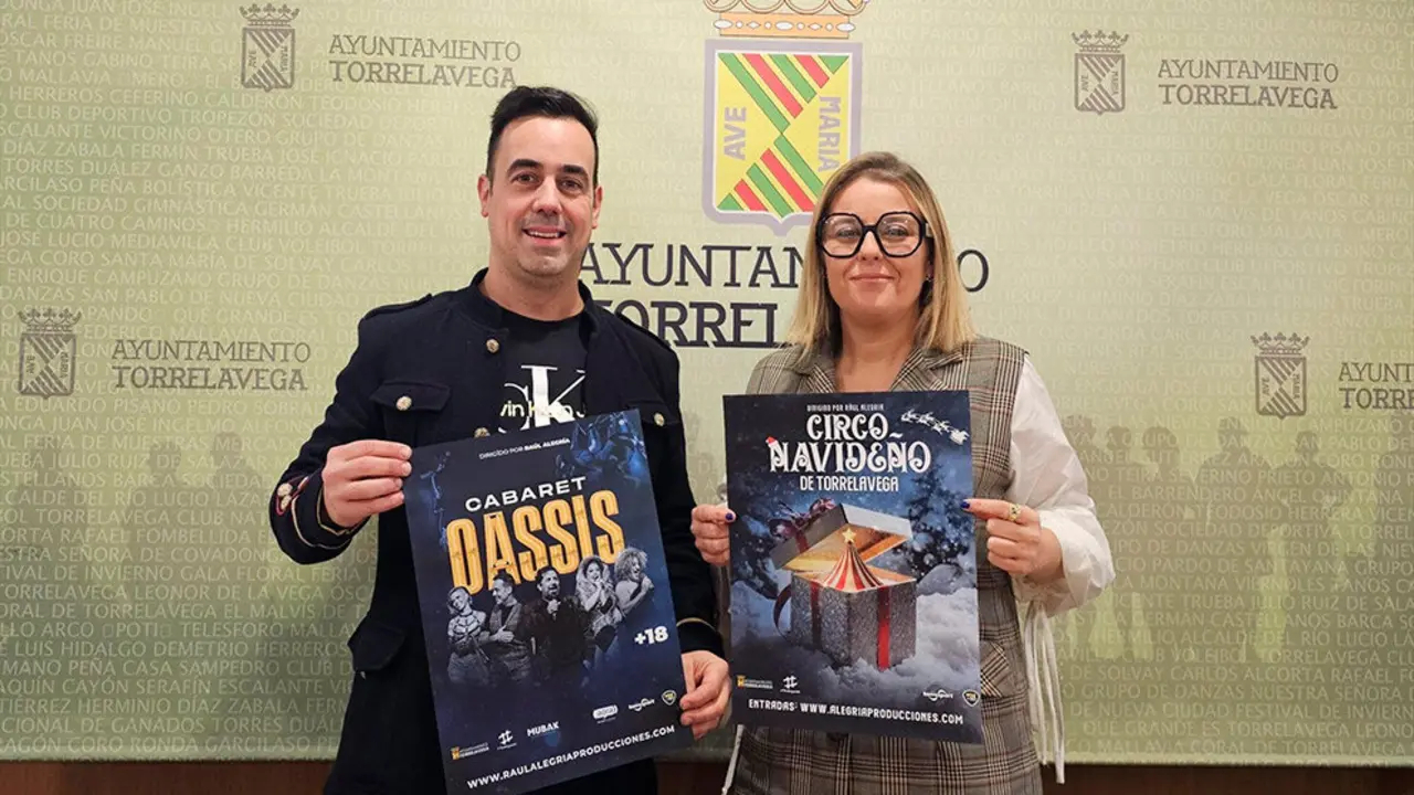 La concejala Cristina Garc&iacute;a Vi&ntilde;as y Ra&uacute;l Alegr&iacute;a presentan el Circo de la Navidad y el Cabaret