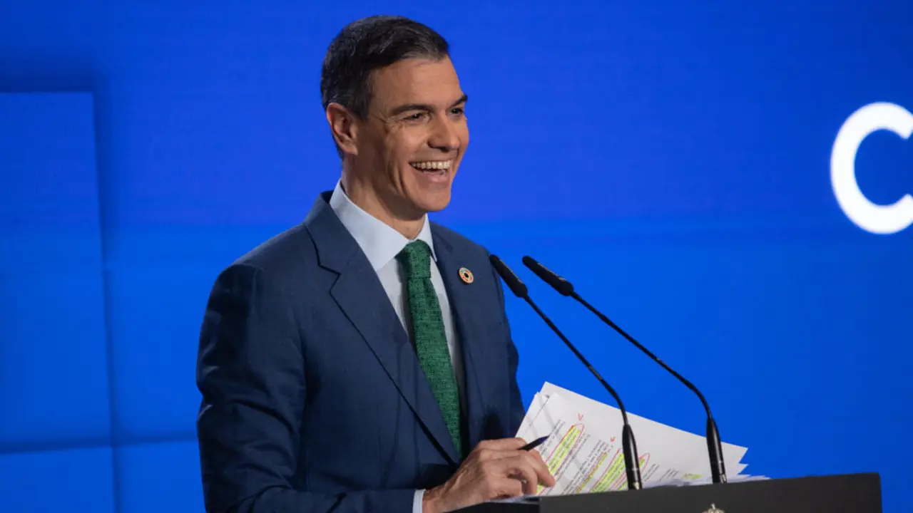 El presidente del Gobierno, Pedro S&aacute;nchez, durante una rueda de prensa