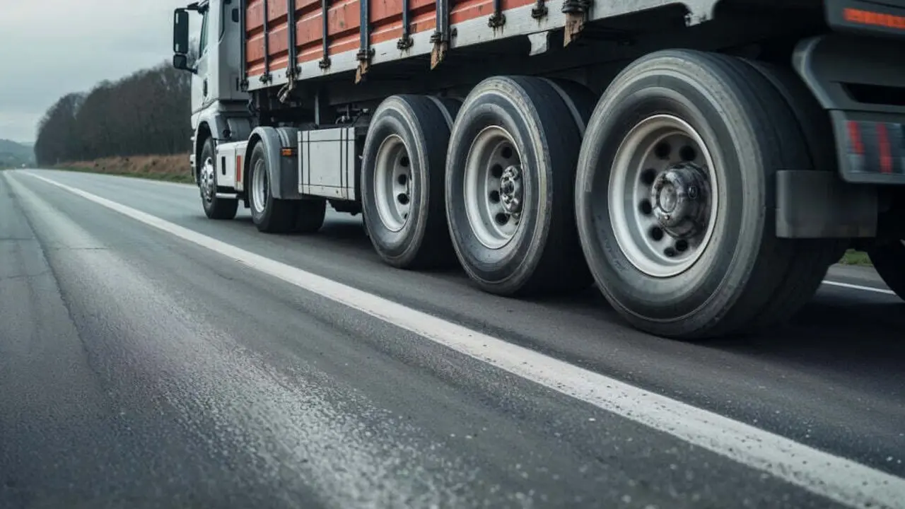 Foto de archivo de un cami&oacute;n en carretera