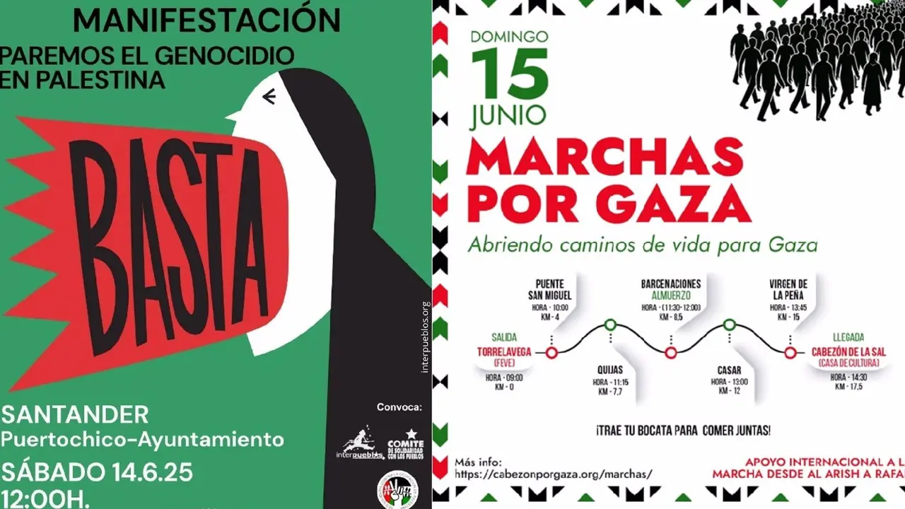 Carteles de la manifestación y de la marcha contra el %22genocidio%22 del pueblo palestino
