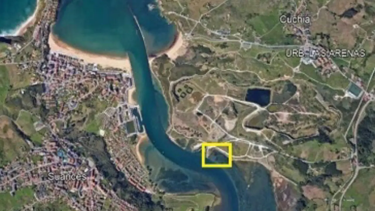 Ubicación del viviero de plantas de marisma proyectado por el IHCantabria en el estuario de la Ría de San Martín en Miengo